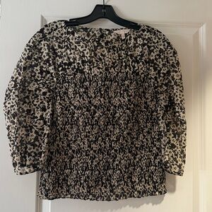 Rebecca Taylor Long-Sleeve Ruched Osaka Blouse in Buttercream Combo